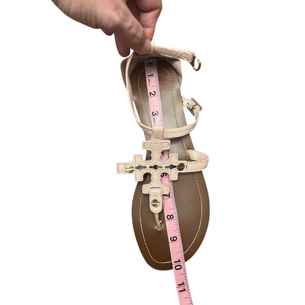 Tory Burch Phoebe Blush Leather Flat Thong Ankle Strap Sandals Sz 8 - Picture 14 of 16
